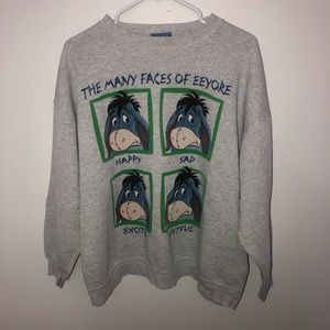 Disney Gray Eeyore Crewneck Sweatshirt with Blue and Green Graphics